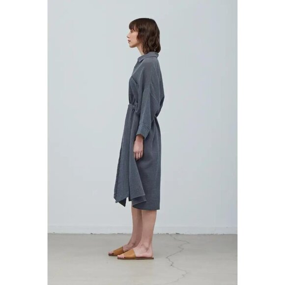Textured Shirt Dress – Belted Waist, Relaxed Fit, Midi Length - Picture 3 of 3